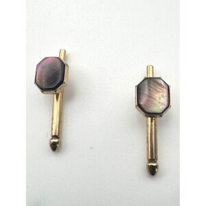 Vintage Art Deco Cufflinks Gold Tone Octagon Black Mother of Pearl Swank